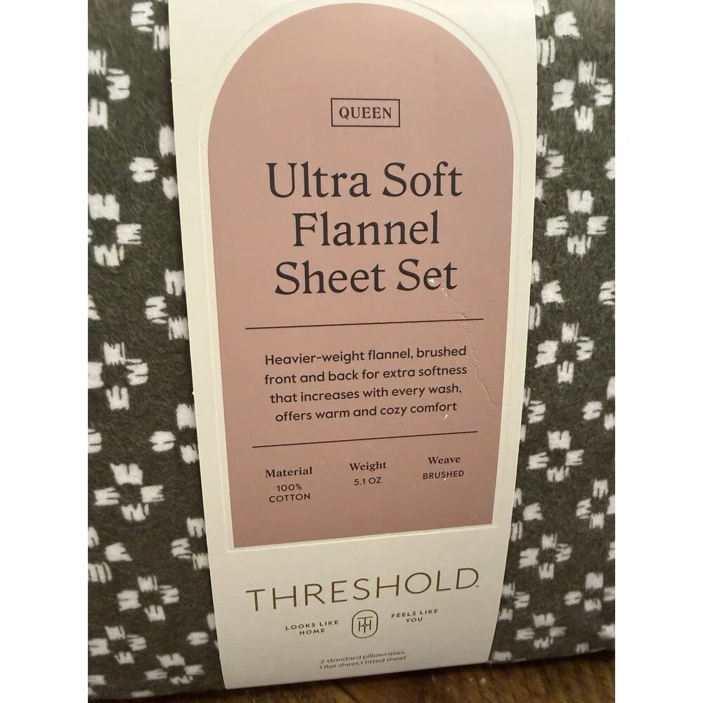 RARE Queen Ultra Soft Flannel Sheet Set Green Geo - Threshold NEW